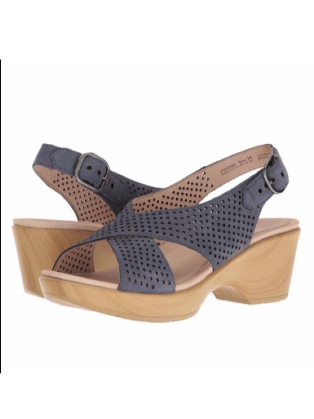 Dansko Jacinda Blue Perforated Leather Slingback Platform Sandals Size 36 US 6
